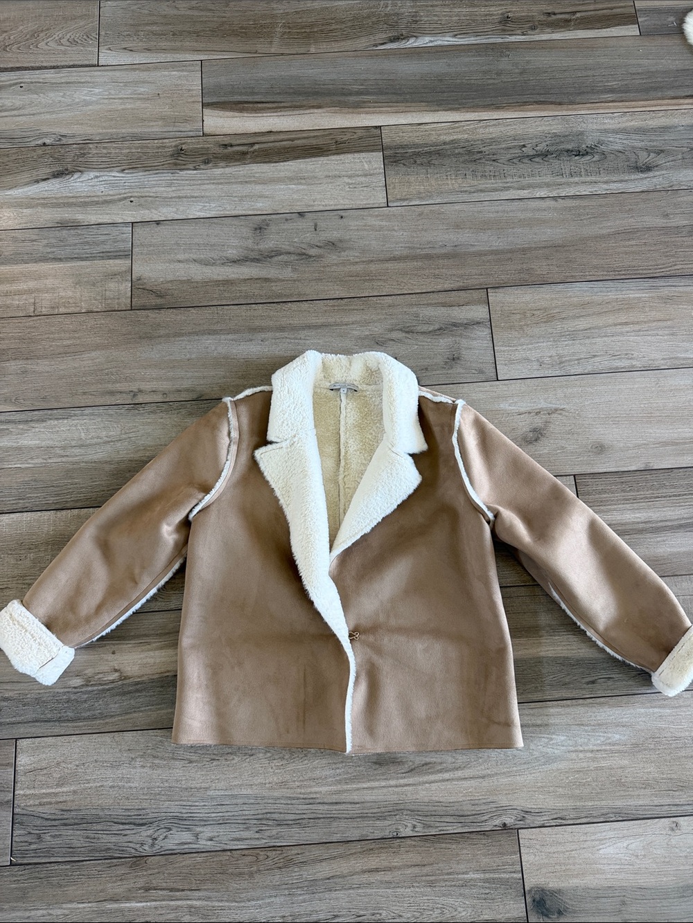 Michael Stars Tan Faux Suede Pea Coat with Cream Sherpa